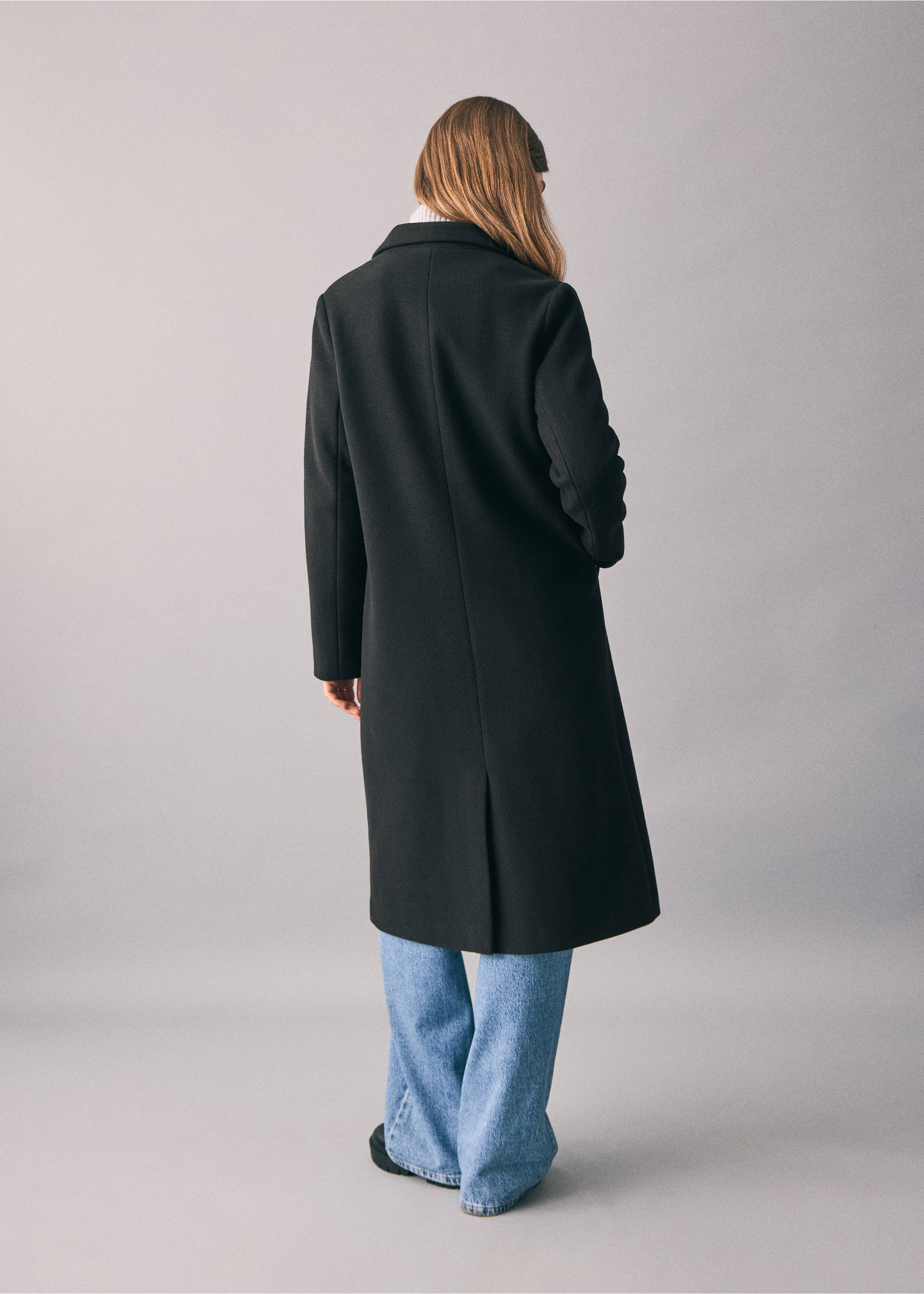 Manteau long drap de laine - Verso de l’article, Noir. Ref: 17066723-00.