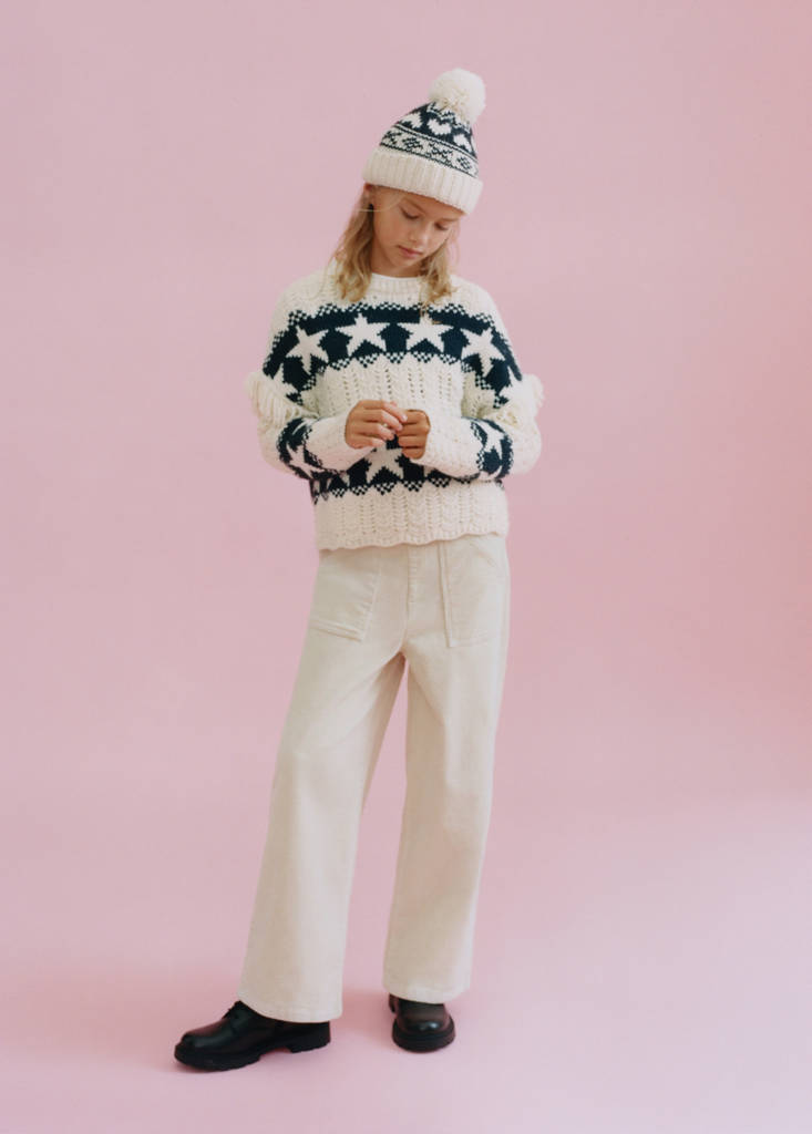 Wide leg corduroy trousers — Ecru