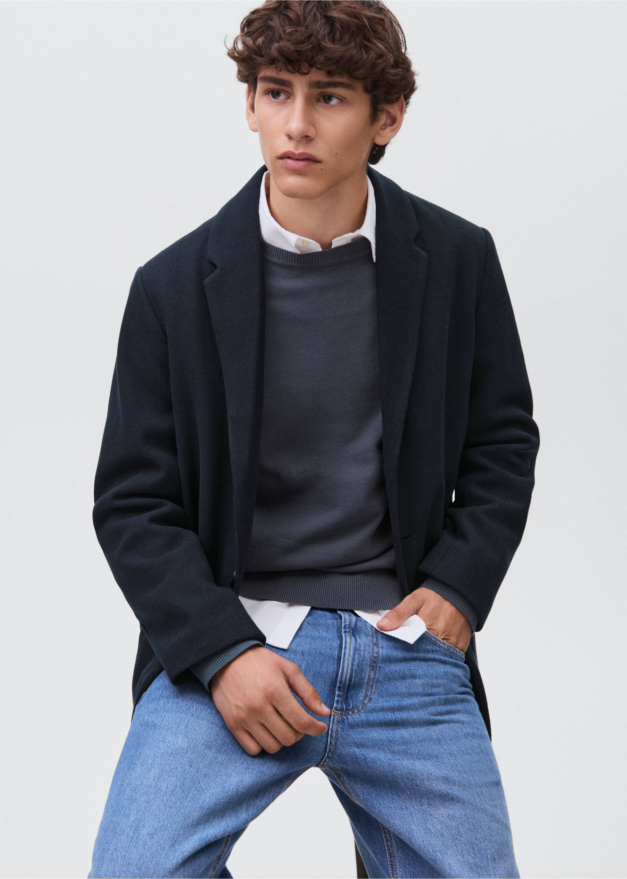 Abrigo paño midi - Detalle del artículo 2, Azul marino. Ref: 17066730-00.