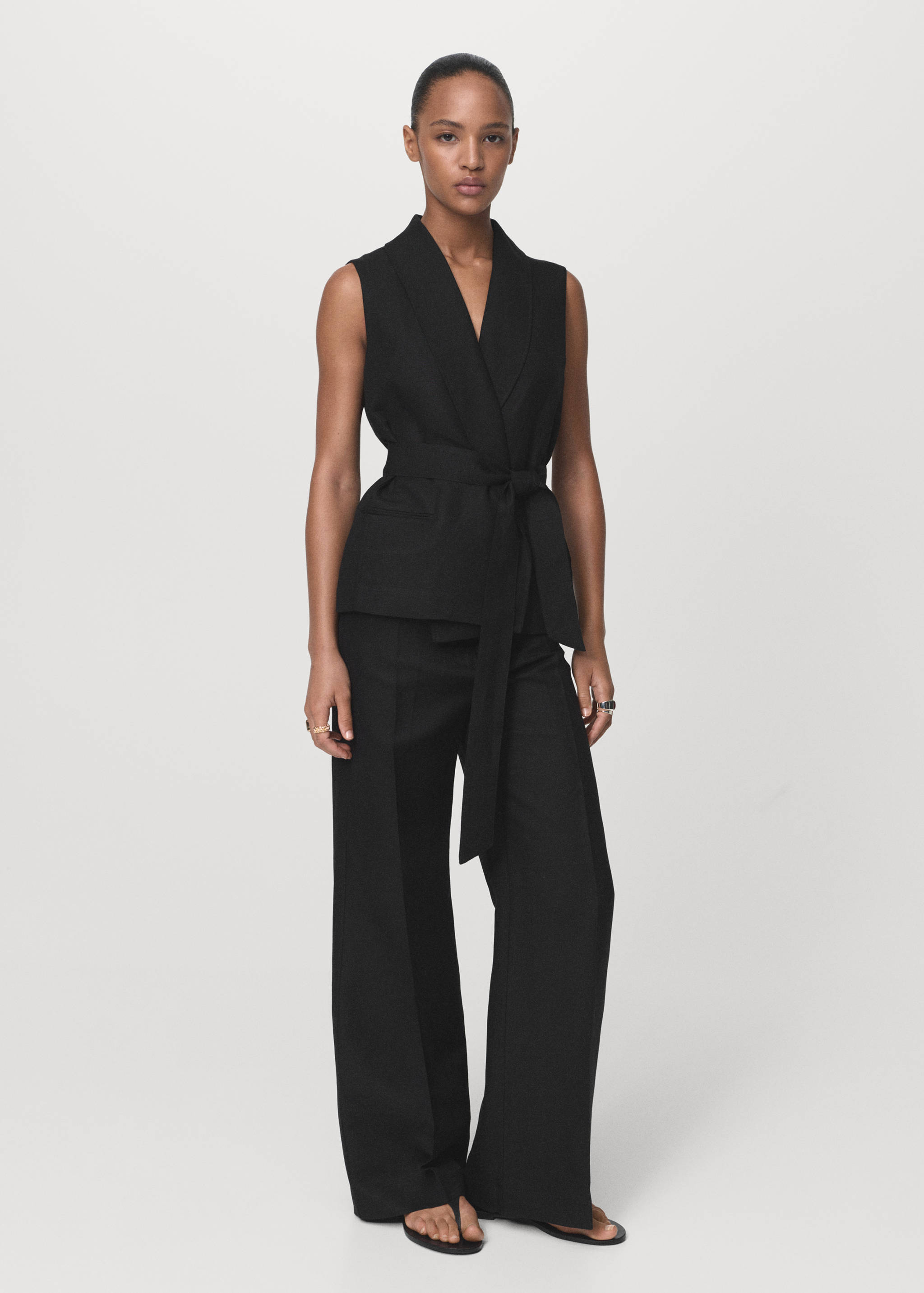 Linen suit vest with belt - General plane