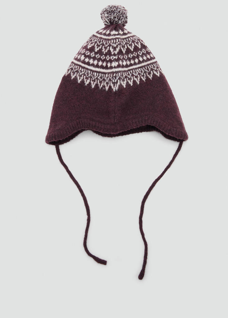 MANGO KIDS - Bonnet frise avec pompon bordeaux - 3-6 mois - Nouveau-nés