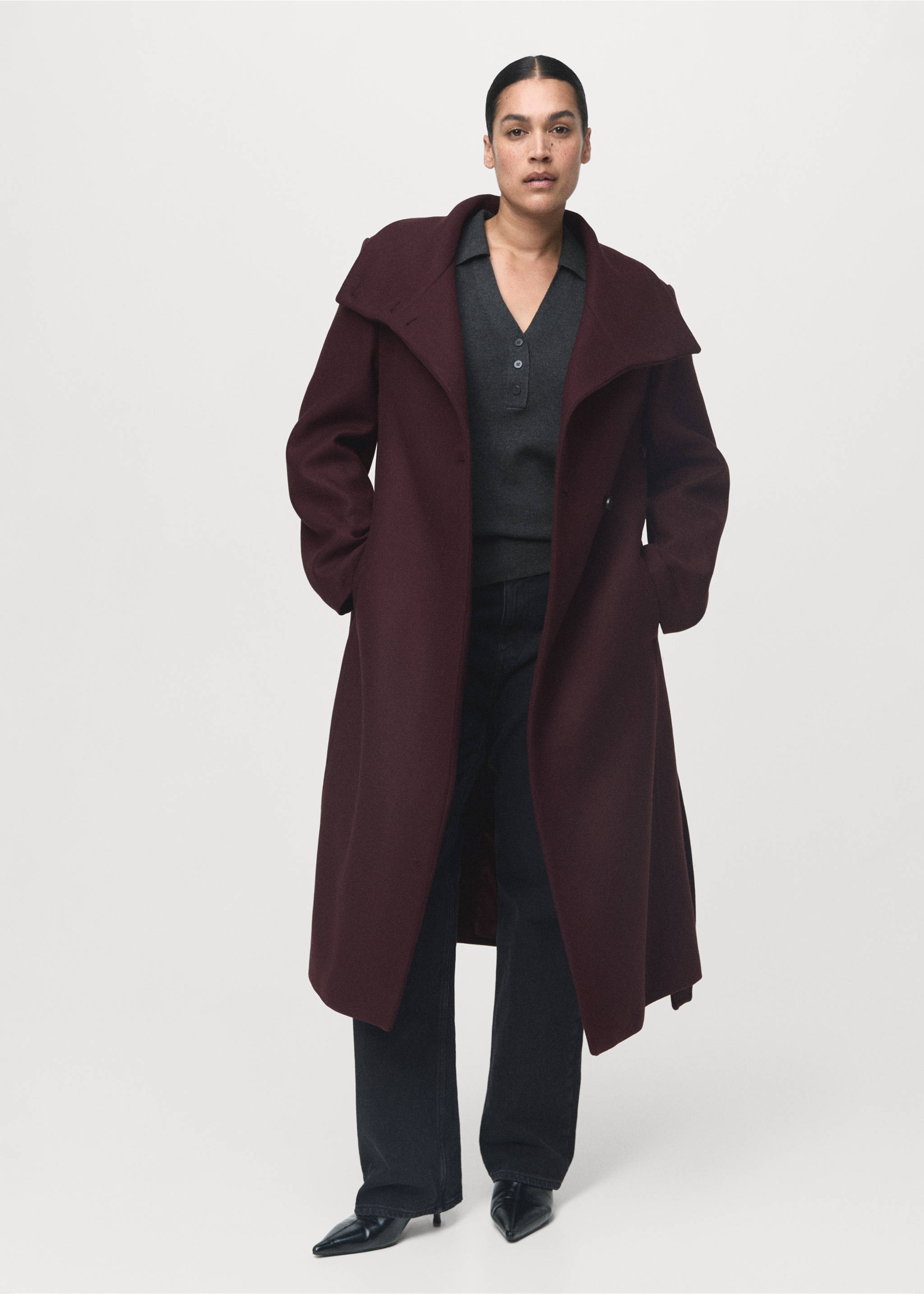 Manteco wool coat with belt - Details of the article 3, Maroon. Ref: 17066744-00.