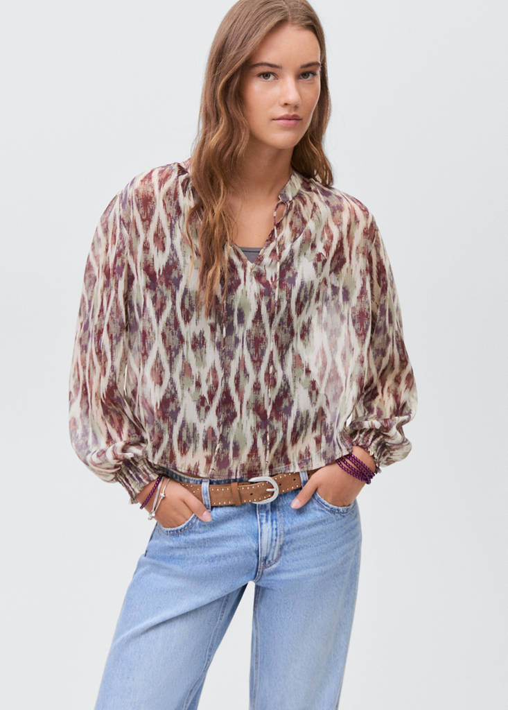 Semi-transparent printed blouse — Ecru