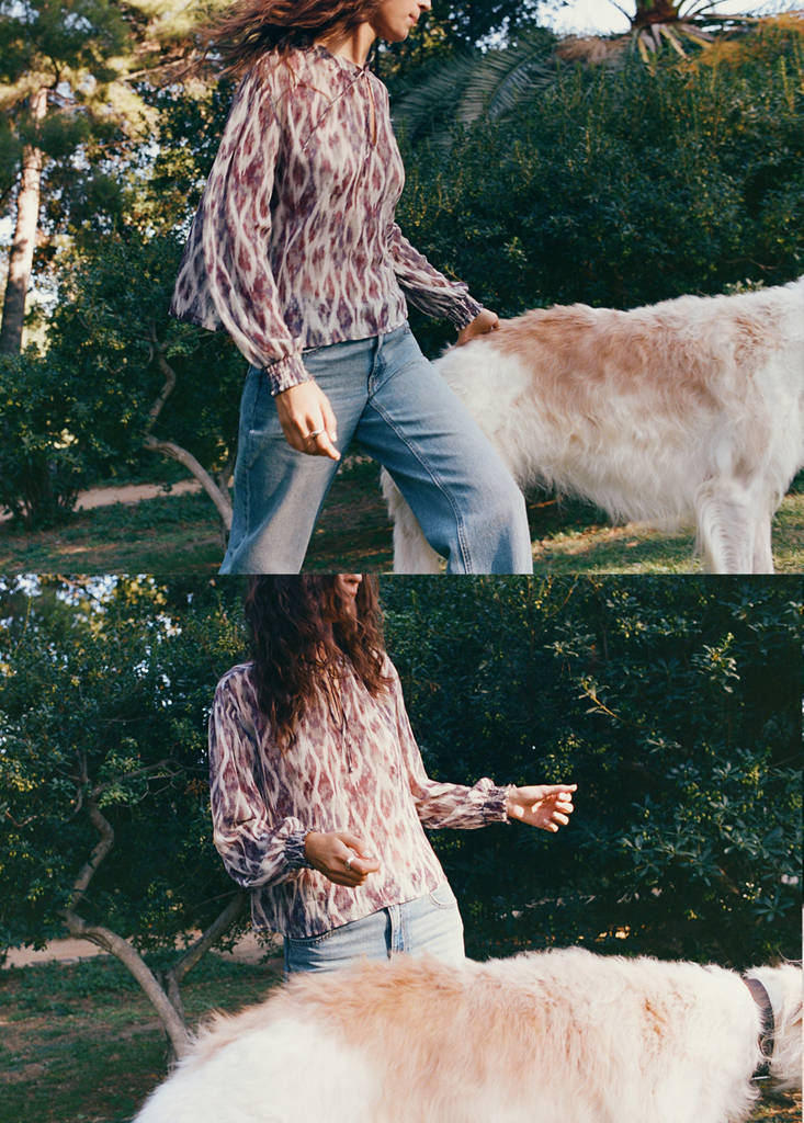 Semi-transparent printed blouse — Ecru