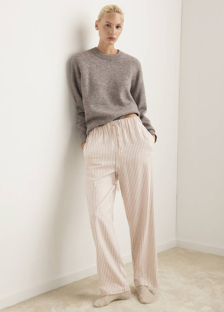 Woven striped flannel trousers — Ivory White
