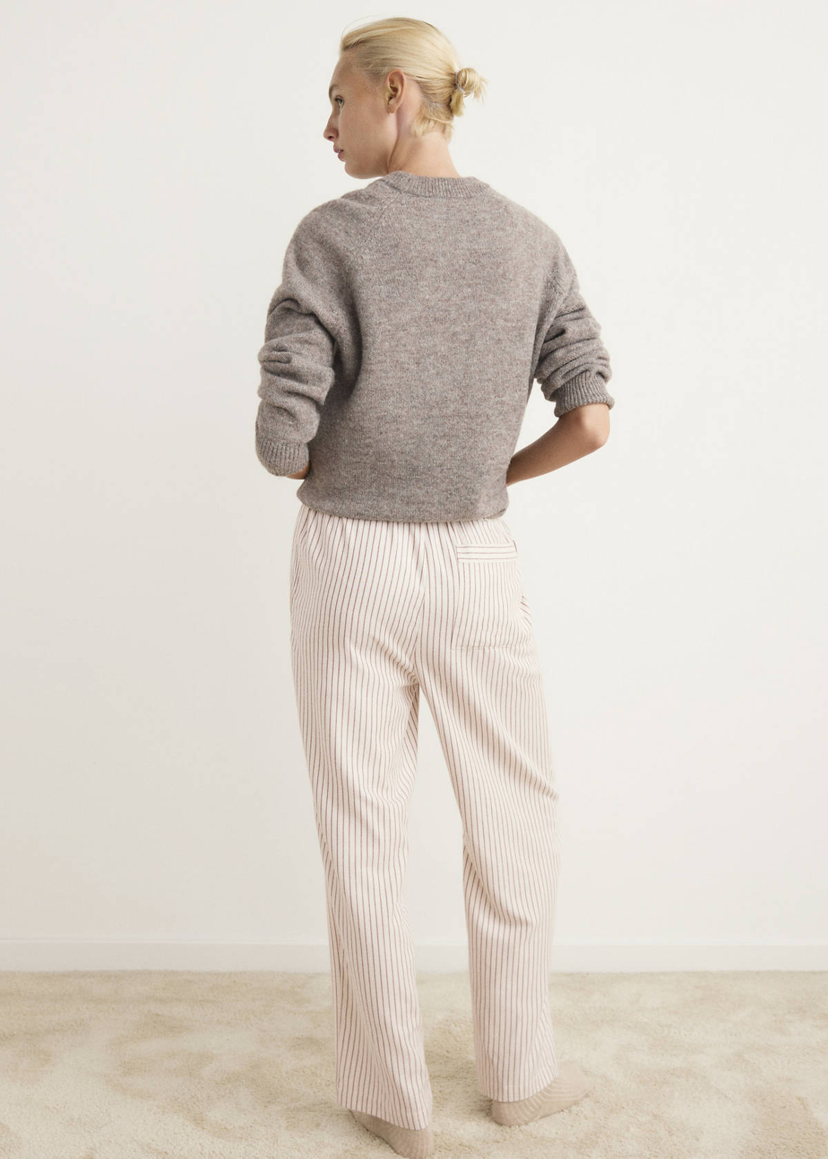 Woven striped flannel trousers — Ivory White