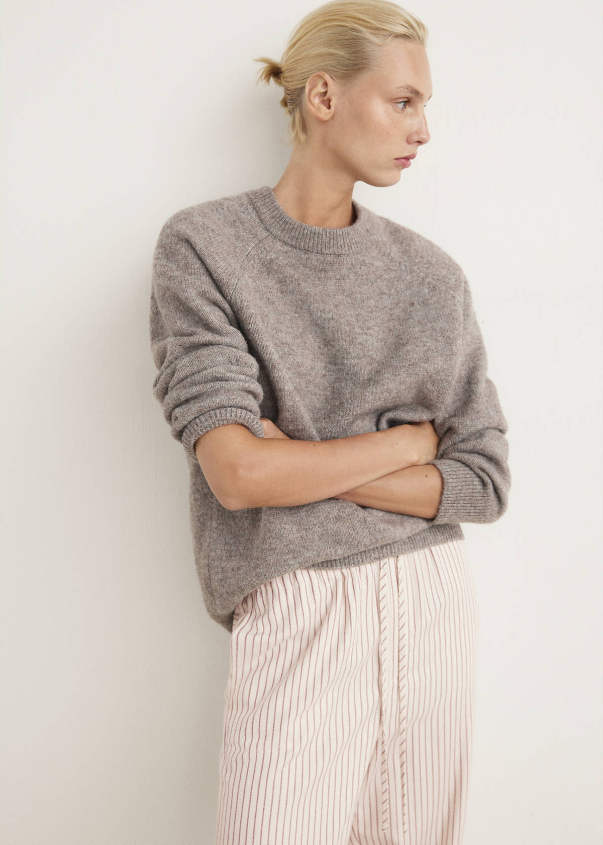 Woven striped flannel trousers — Ivory White