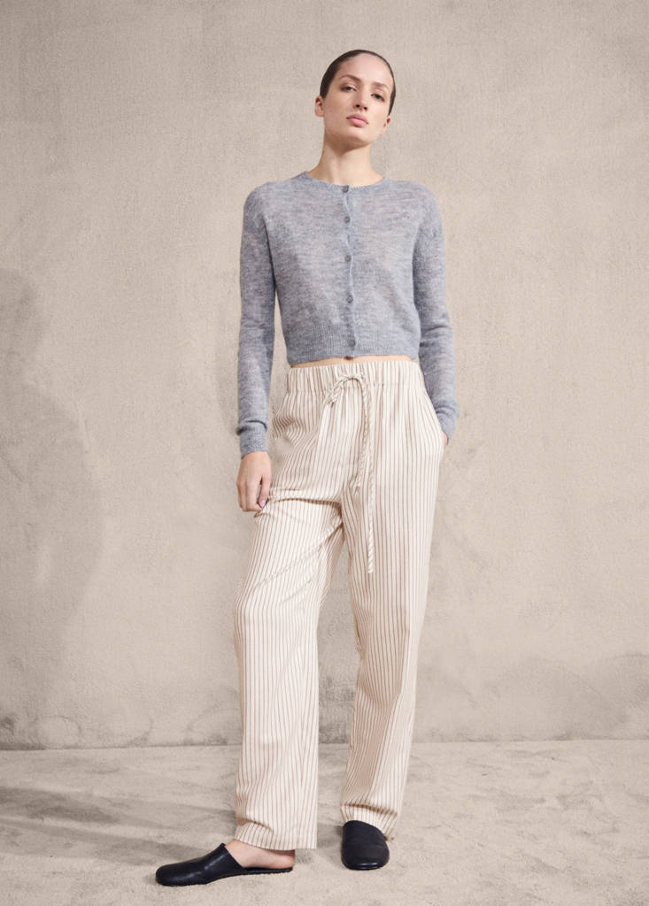 Woven striped flannel trousers — Ivory White