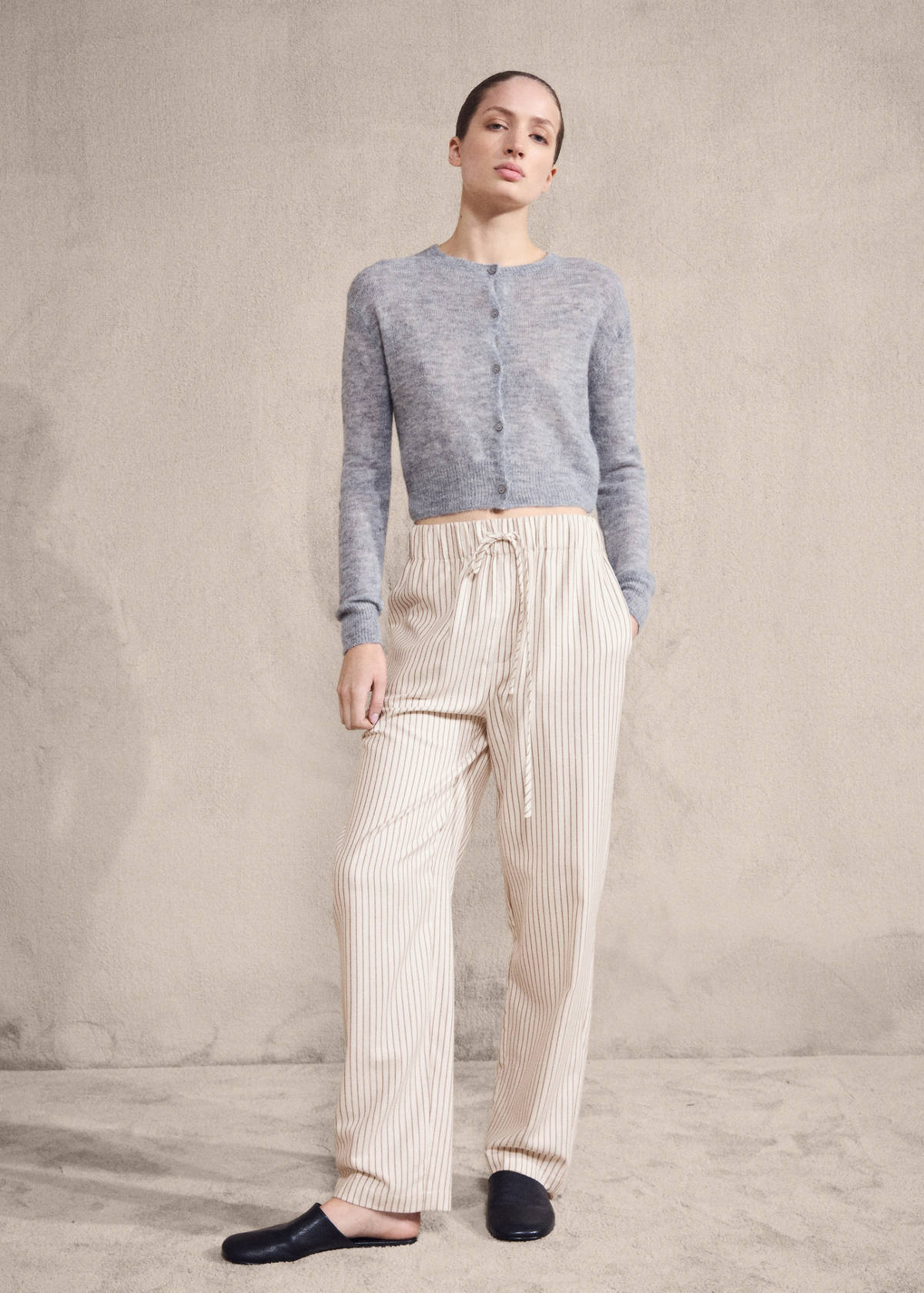 Woven striped flannel trousers — Ivory White