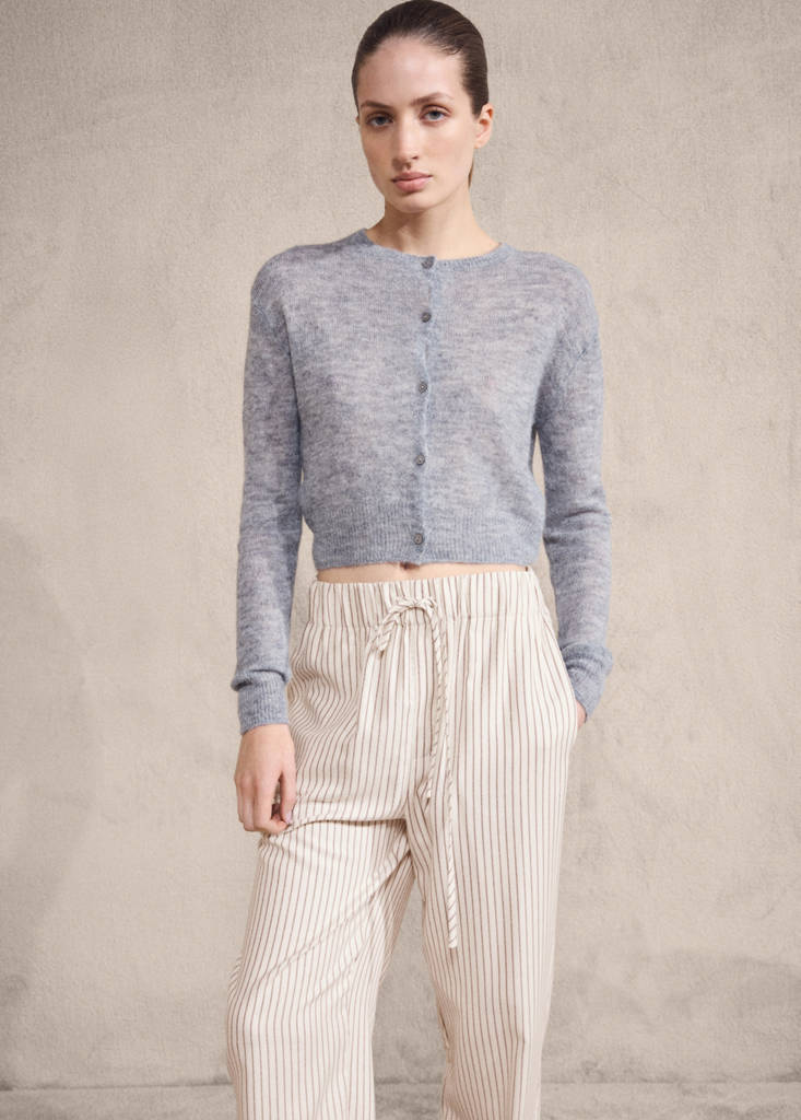 Woven striped flannel trousers — Ivory White