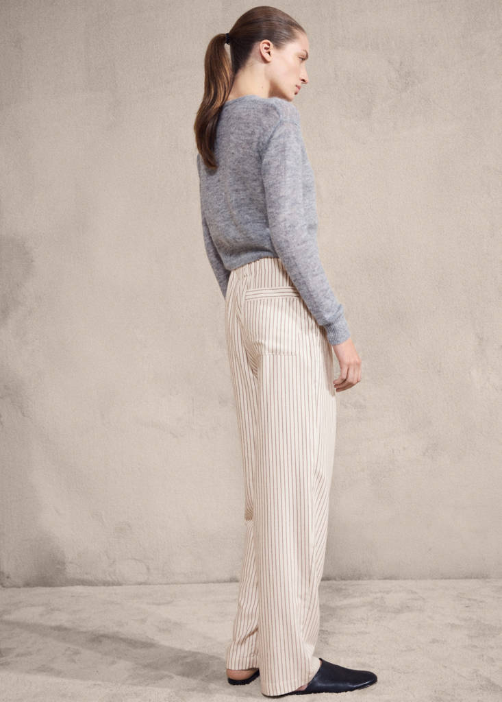 Woven striped flannel trousers — Ivory White