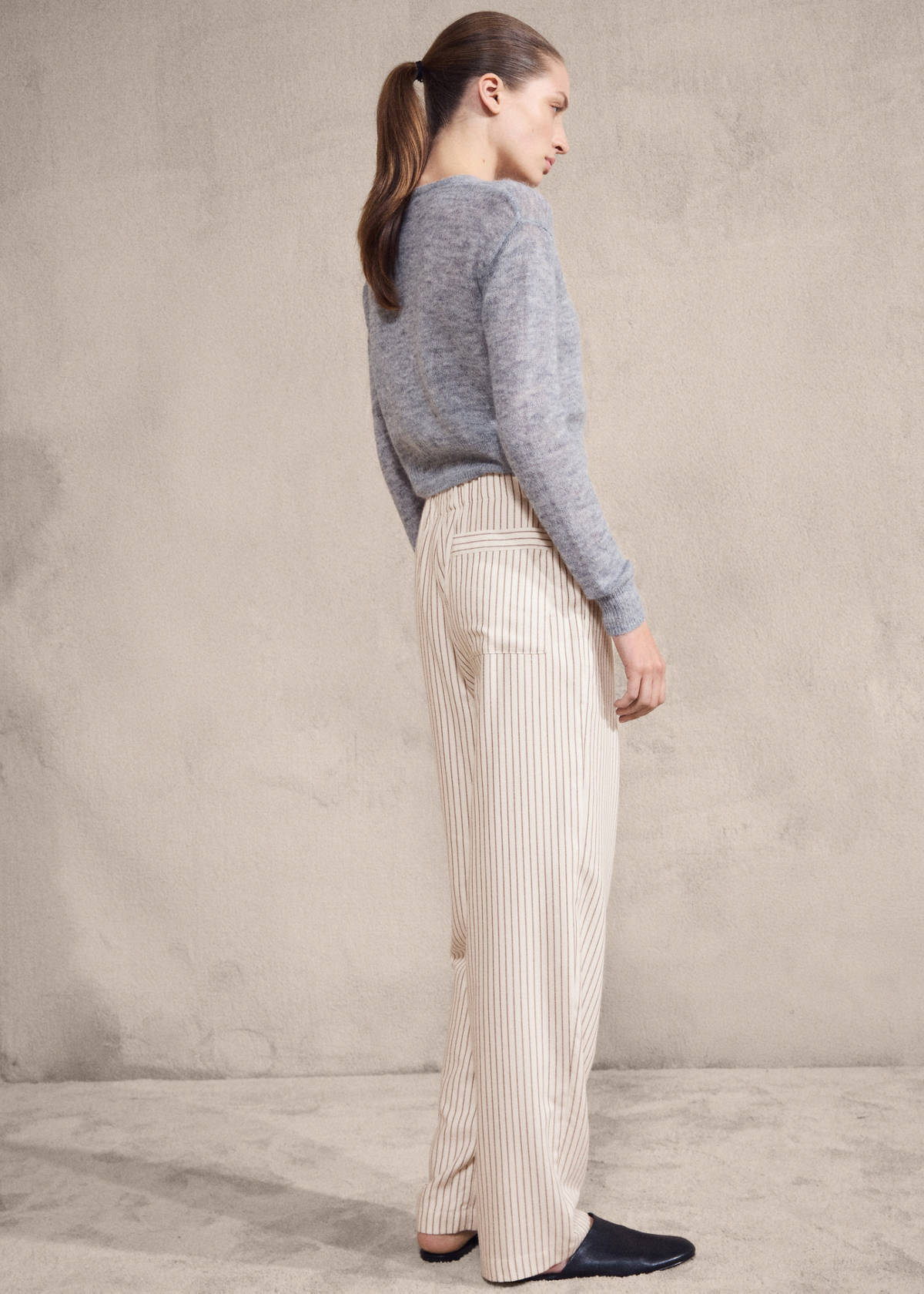 Woven striped flannel trousers — Ivory White