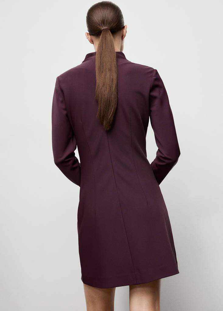 Long-sleeved dress with draped neck — Purple