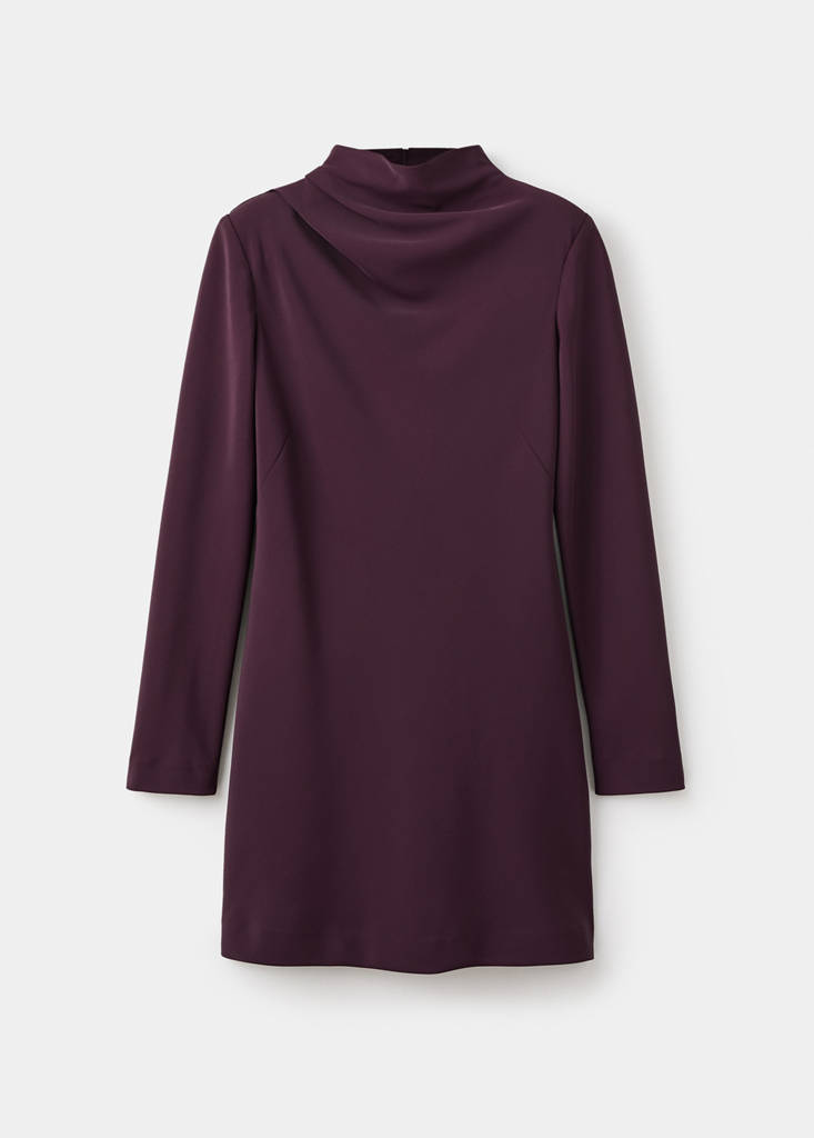 Long-sleeved dress with draped neck — Purple