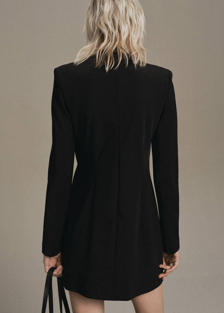 Long-sleeved dress with draped neck — Black