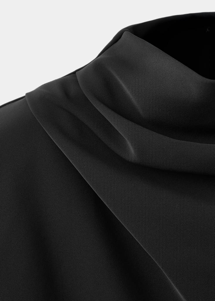 Long-sleeved dress with draped neck — Black