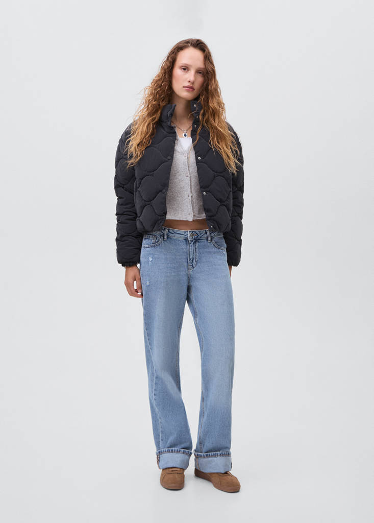 Waxed-effect padded anorak — Dark Navy
