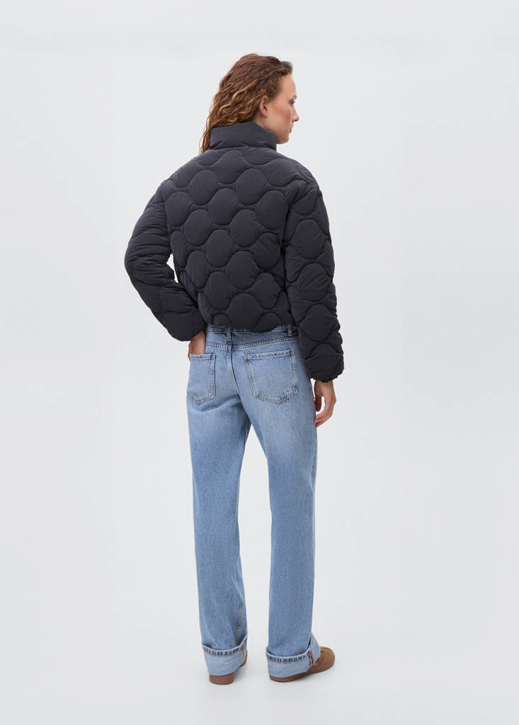 Waxed-effect padded anorak — Dark Navy