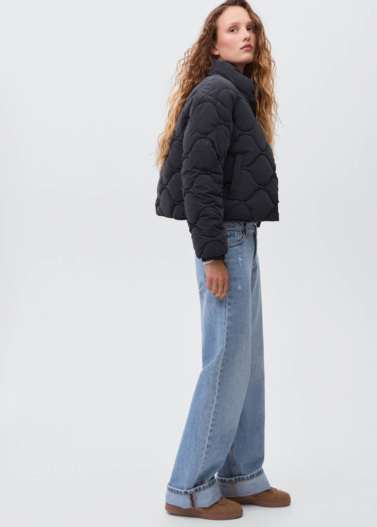 Waxed-effect padded anorak — Dark Navy