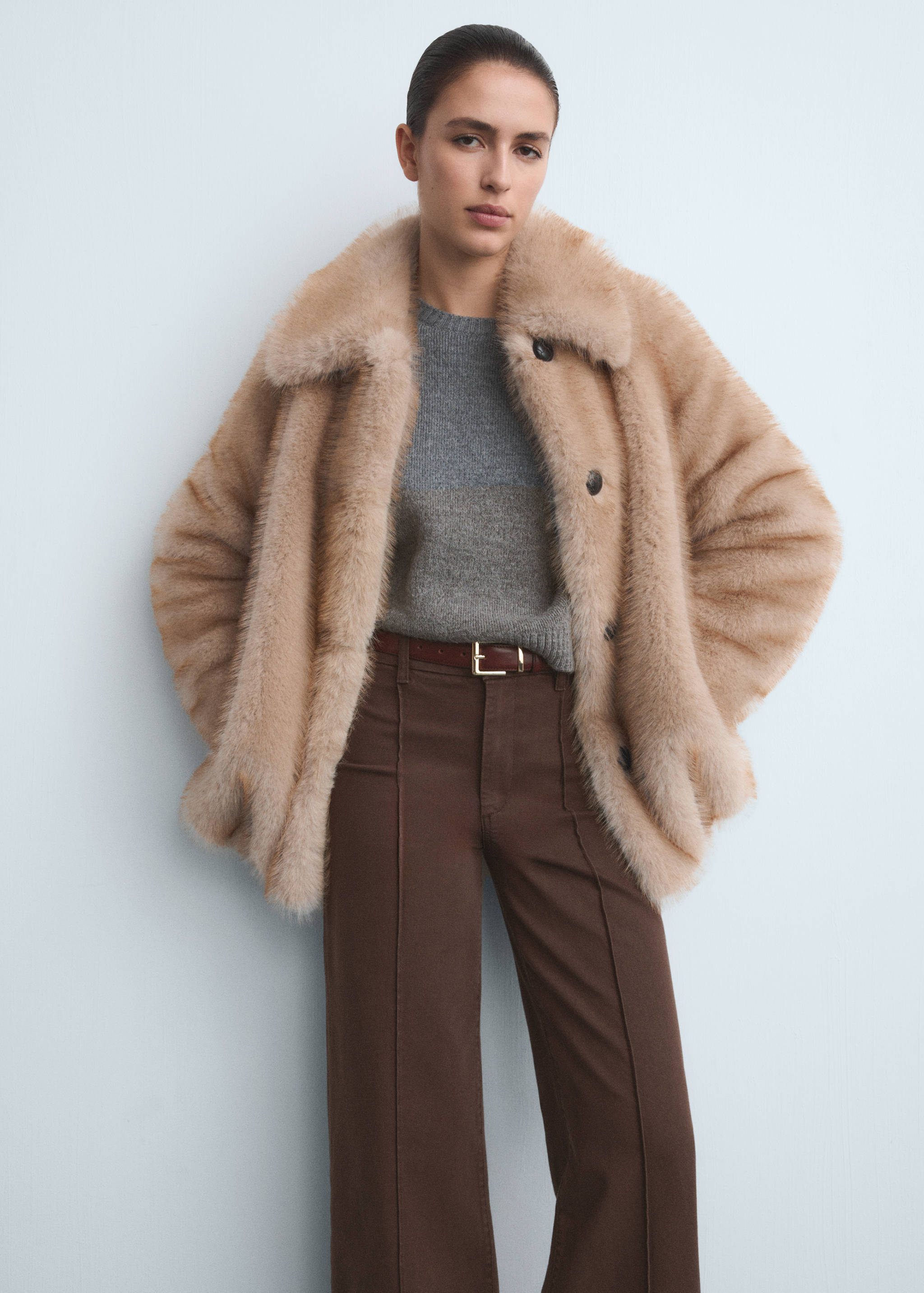 جينز واسع الساق بخصر عالي مع تفاصيل الخياطة - تفاصيل المنتج 1