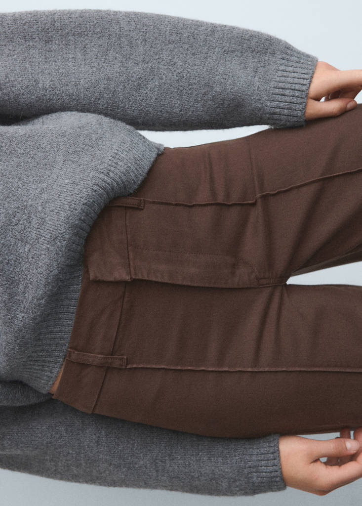 High-waisted wide leg jeans with stitching — Chocolate