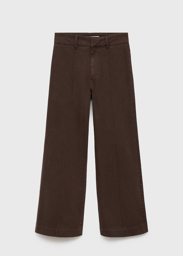 High-waisted wide leg jeans with stitching — Chocolate