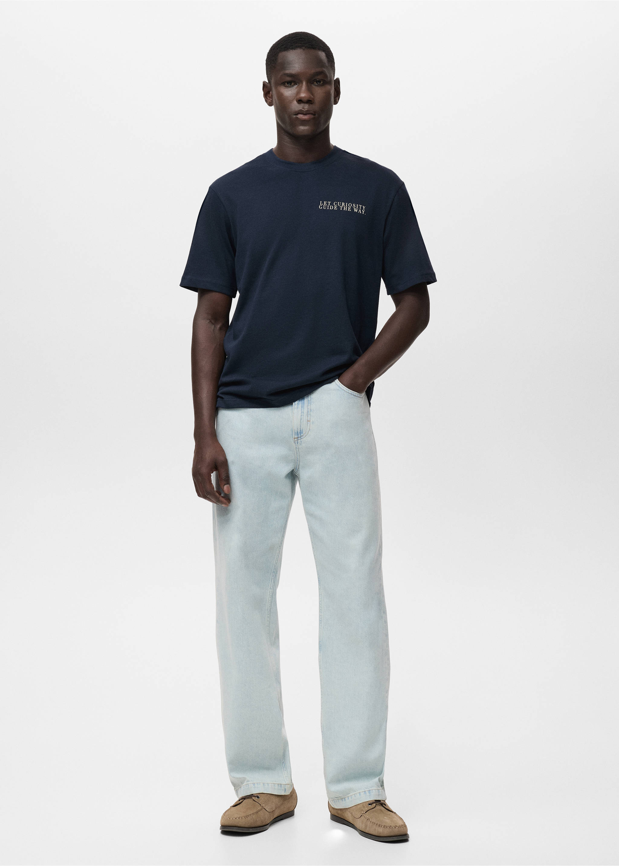 Футболка 100% хлопок с текстом - Общий план, Индиго. Ref: 17067771-00.