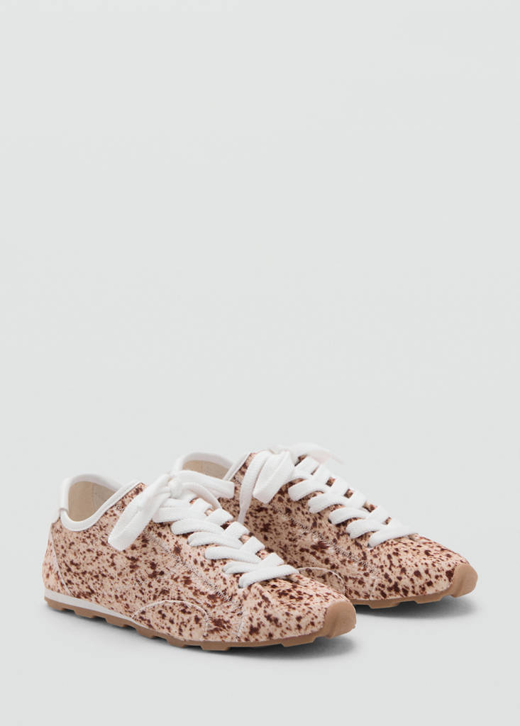 Leather trainers with fleece — Beige
