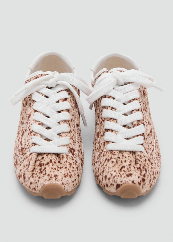 Leather trainers with fleece — Beige
