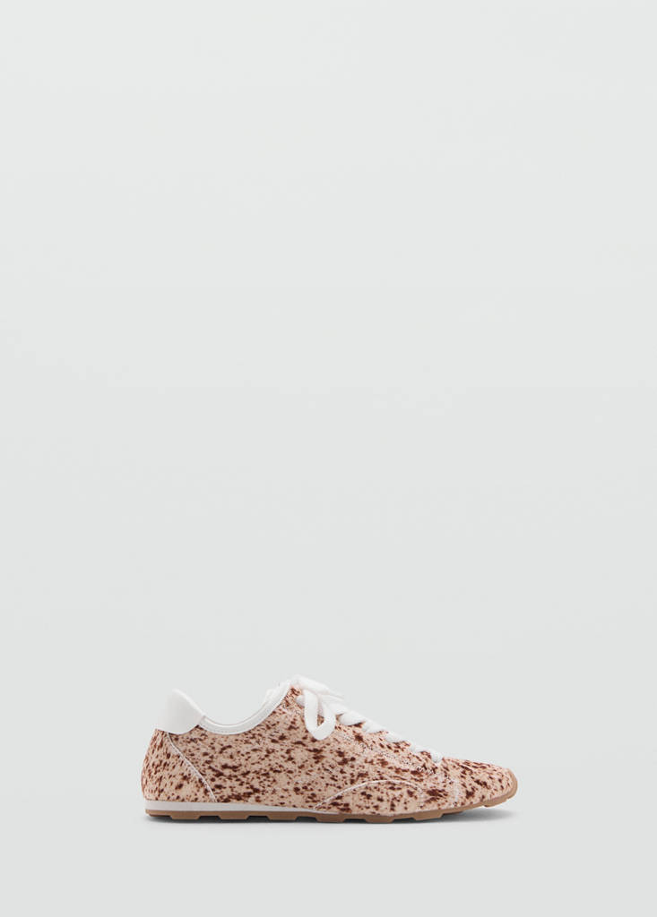 Leather trainers with fleece — Beige