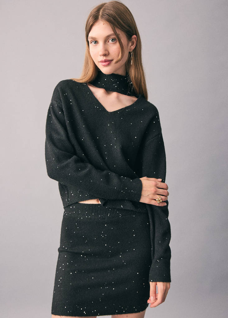 Knitted skirt with sequin detail — Black
