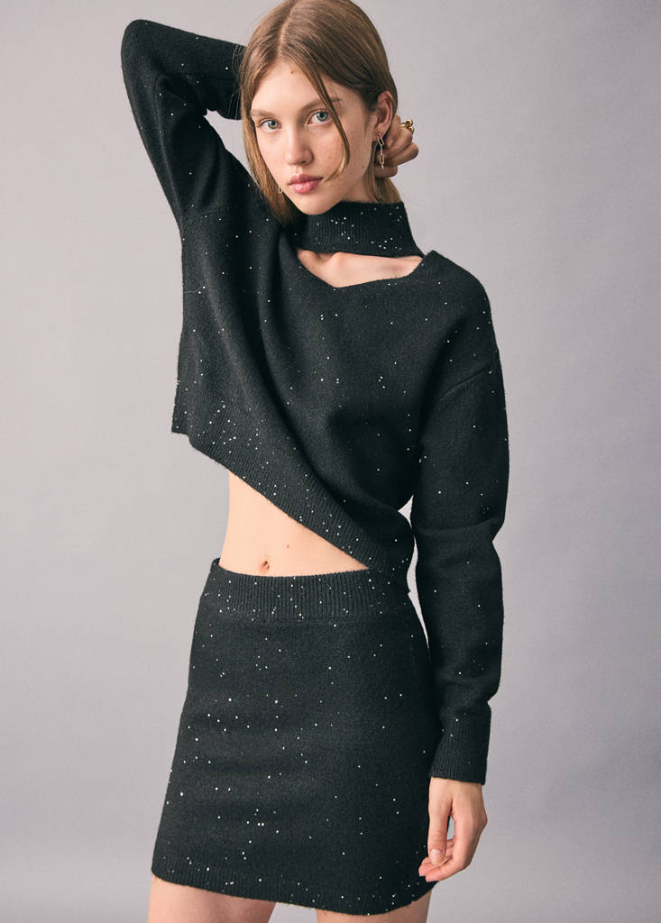 Knitted skirt with sequin detail — Black