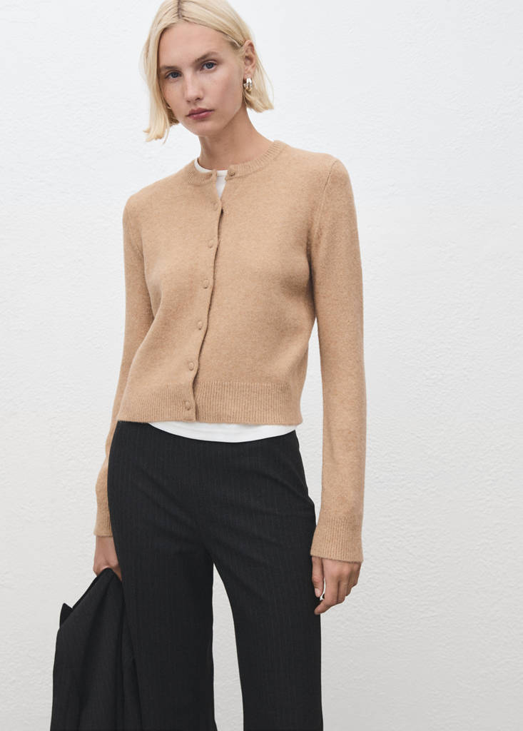 Knitted button cardigan — Medium Brown