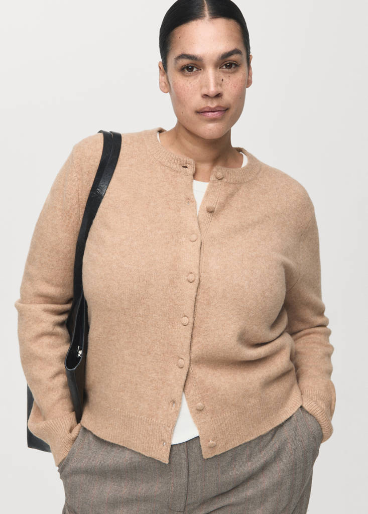 Knitted button cardigan — Medium Brown