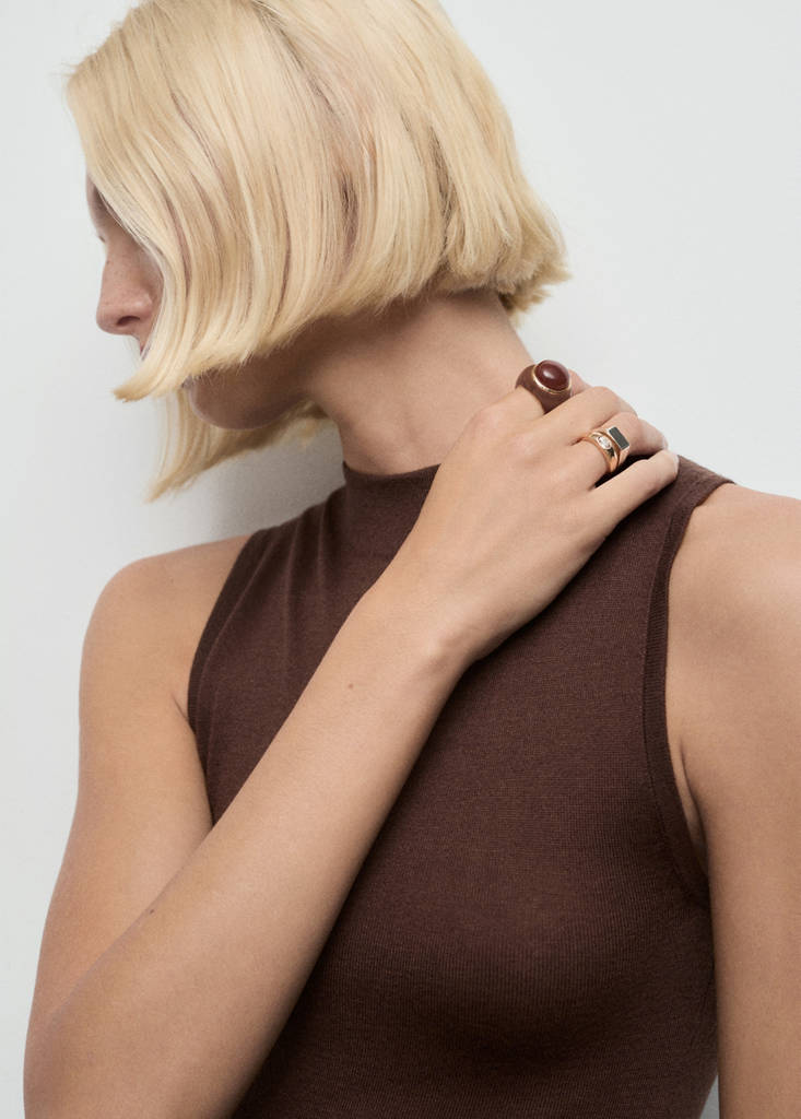 Perkins-neck knitted dress — Chocolate