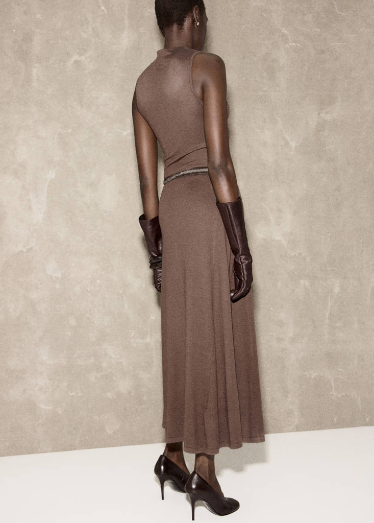 Perkins-neck knitted dress — Chocolate