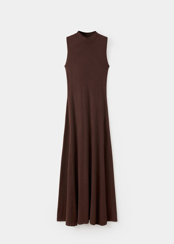 Perkins-neck knitted dress — Chocolate