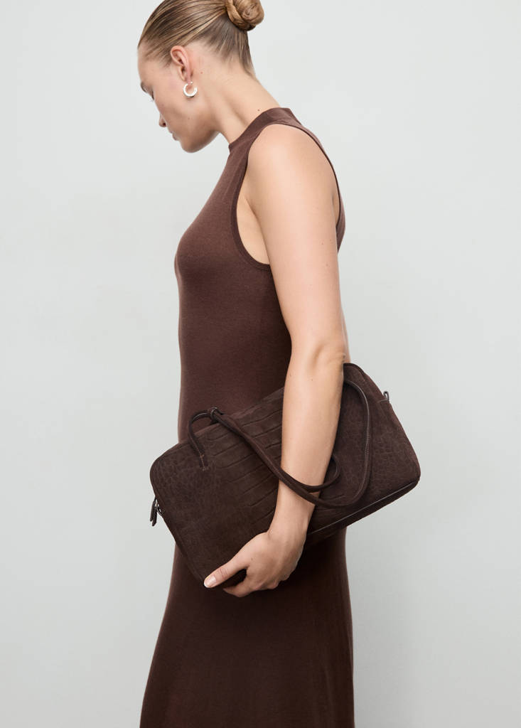 Perkins-neck knitted dress — Chocolate