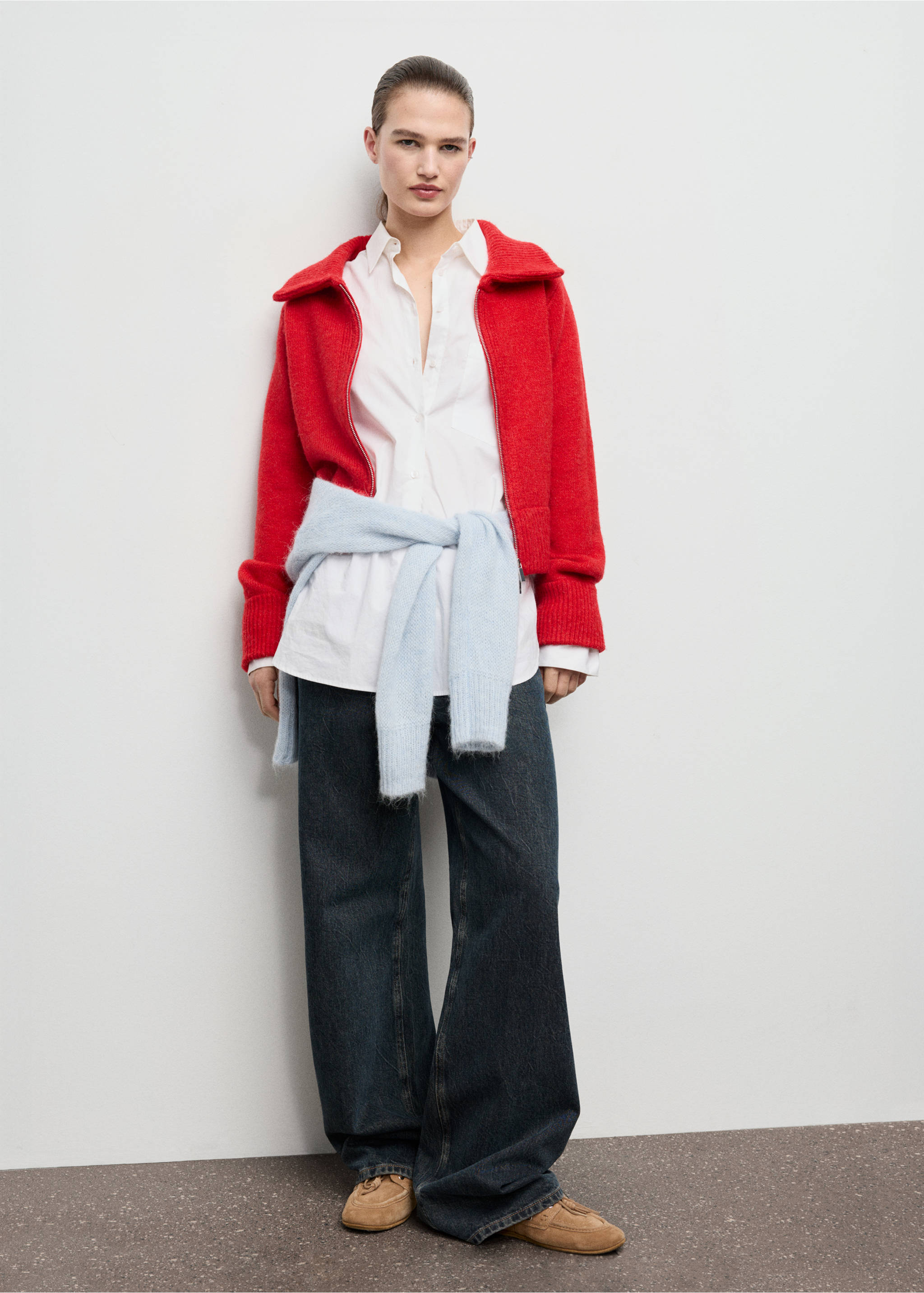 Cardigan with shirt collar - General plane, Red. Ref: 17067789-00.