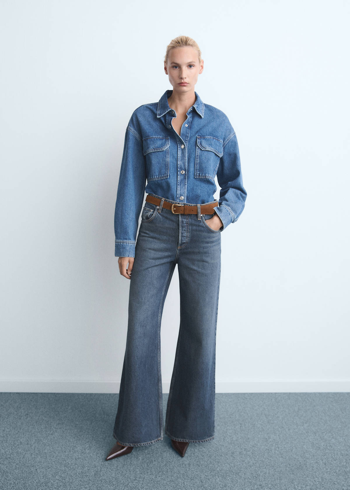 Wide leg jeans with buttons — Dark Blue