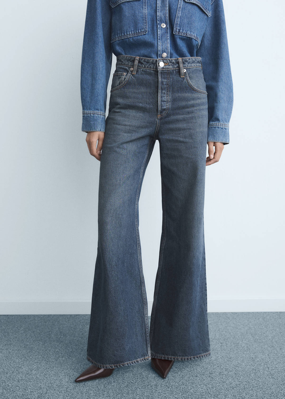 Wide leg jeans with buttons — Dark Blue
