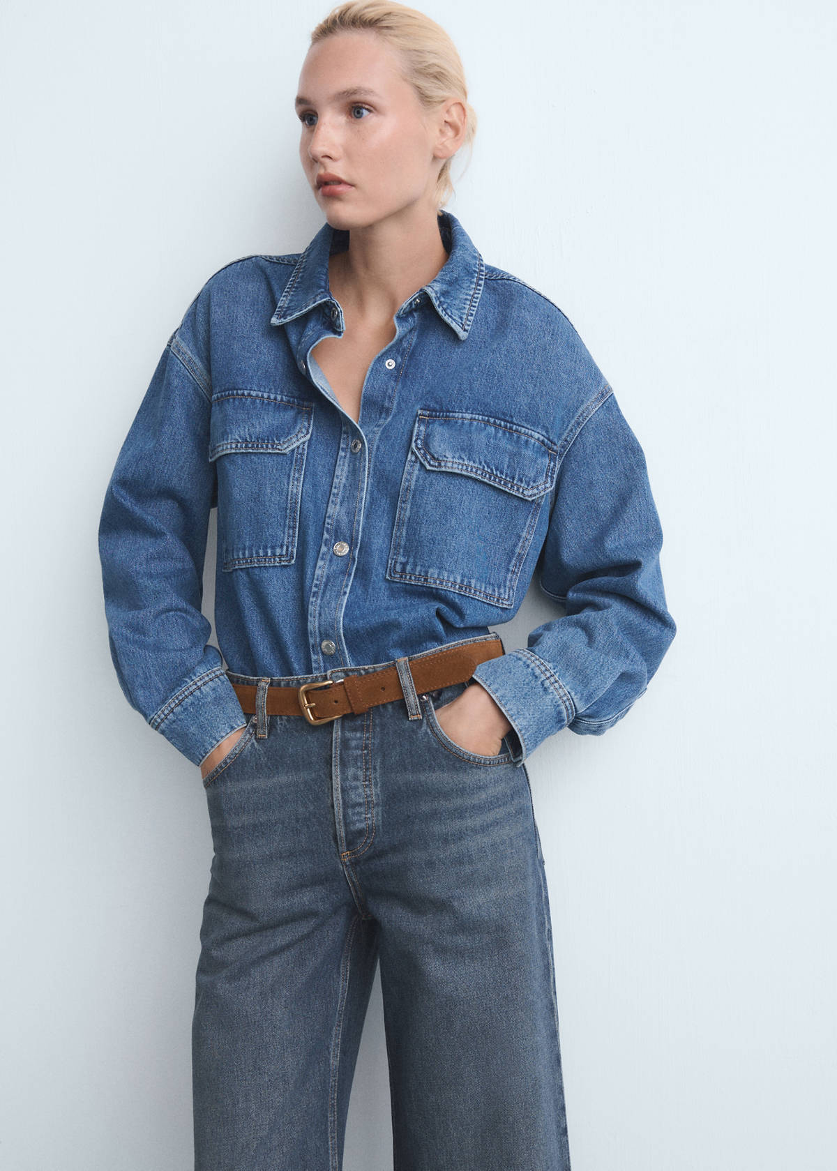 Wide leg jeans with buttons — Dark Blue