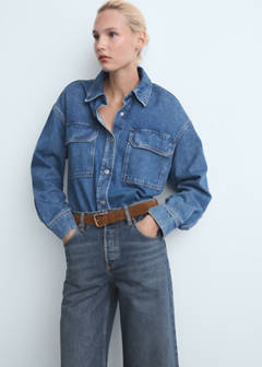 Wide leg jeans with buttons — Dark Blue 4