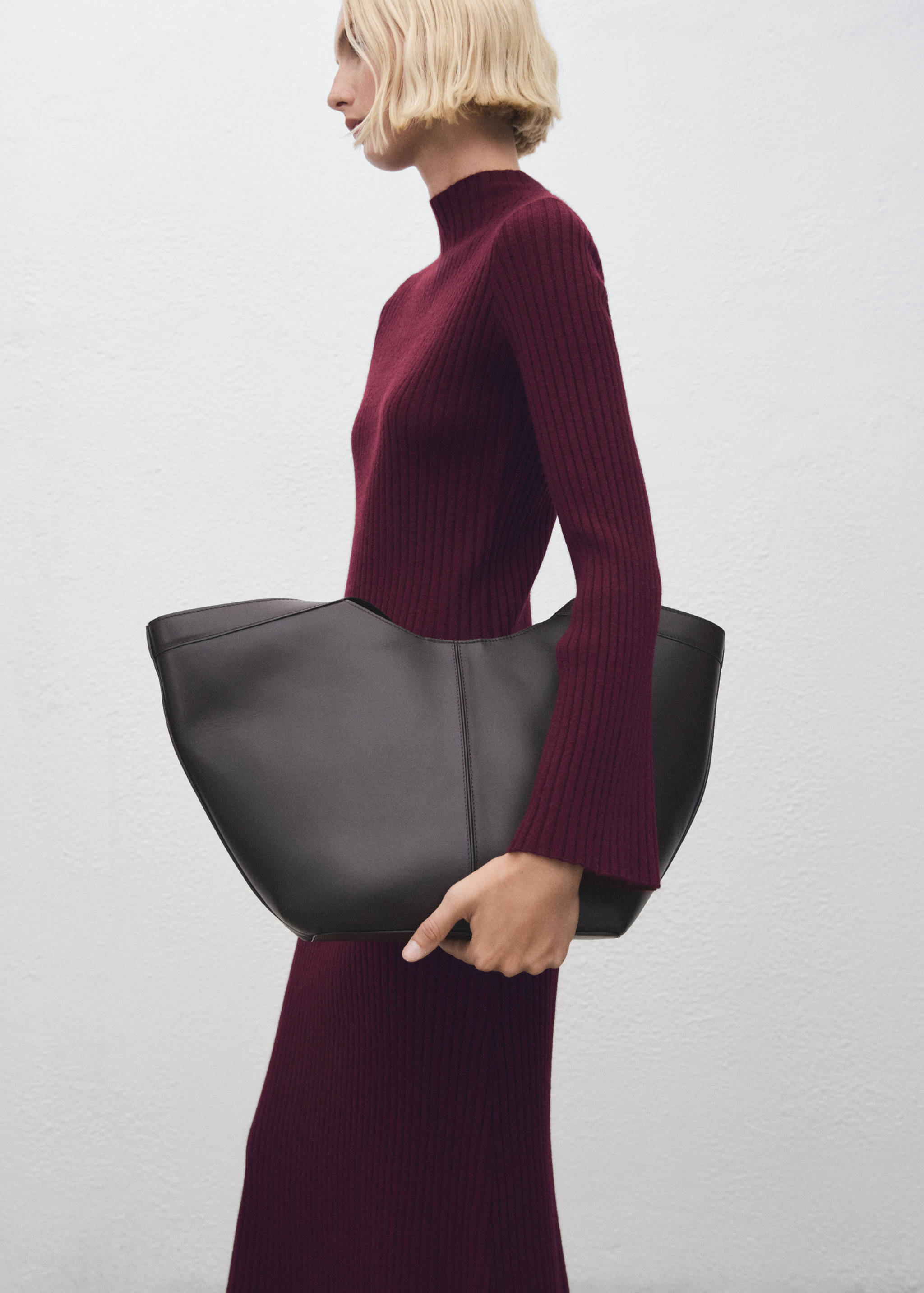 퍼킨스넥 골지 원피스 - 중간 평면도