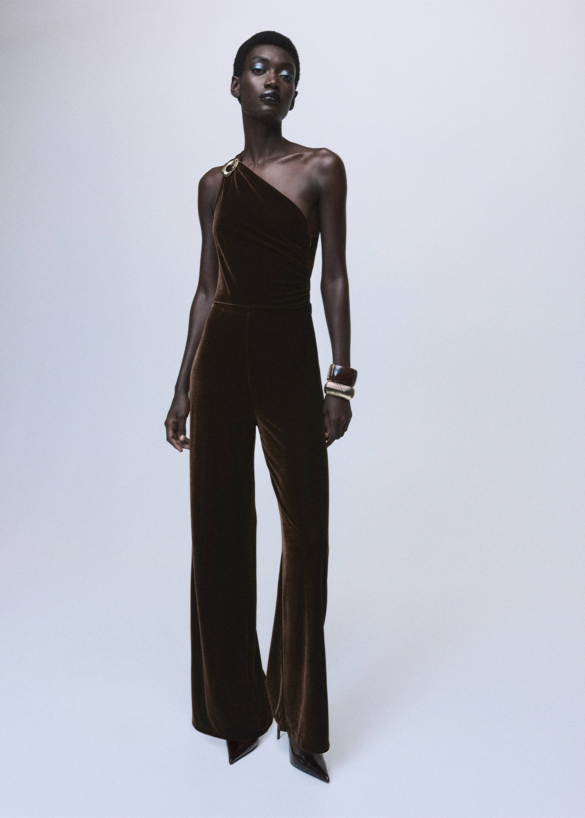 Velvet jumpsuit with metallic detail - General plane