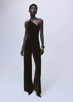 Velvet jumpsuit with metallic detail — Brown 2