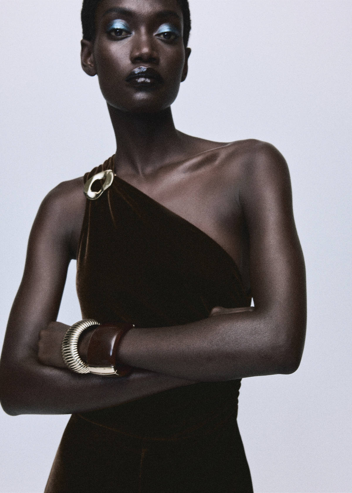 Velvet jumpsuit with metallic detail — Brown