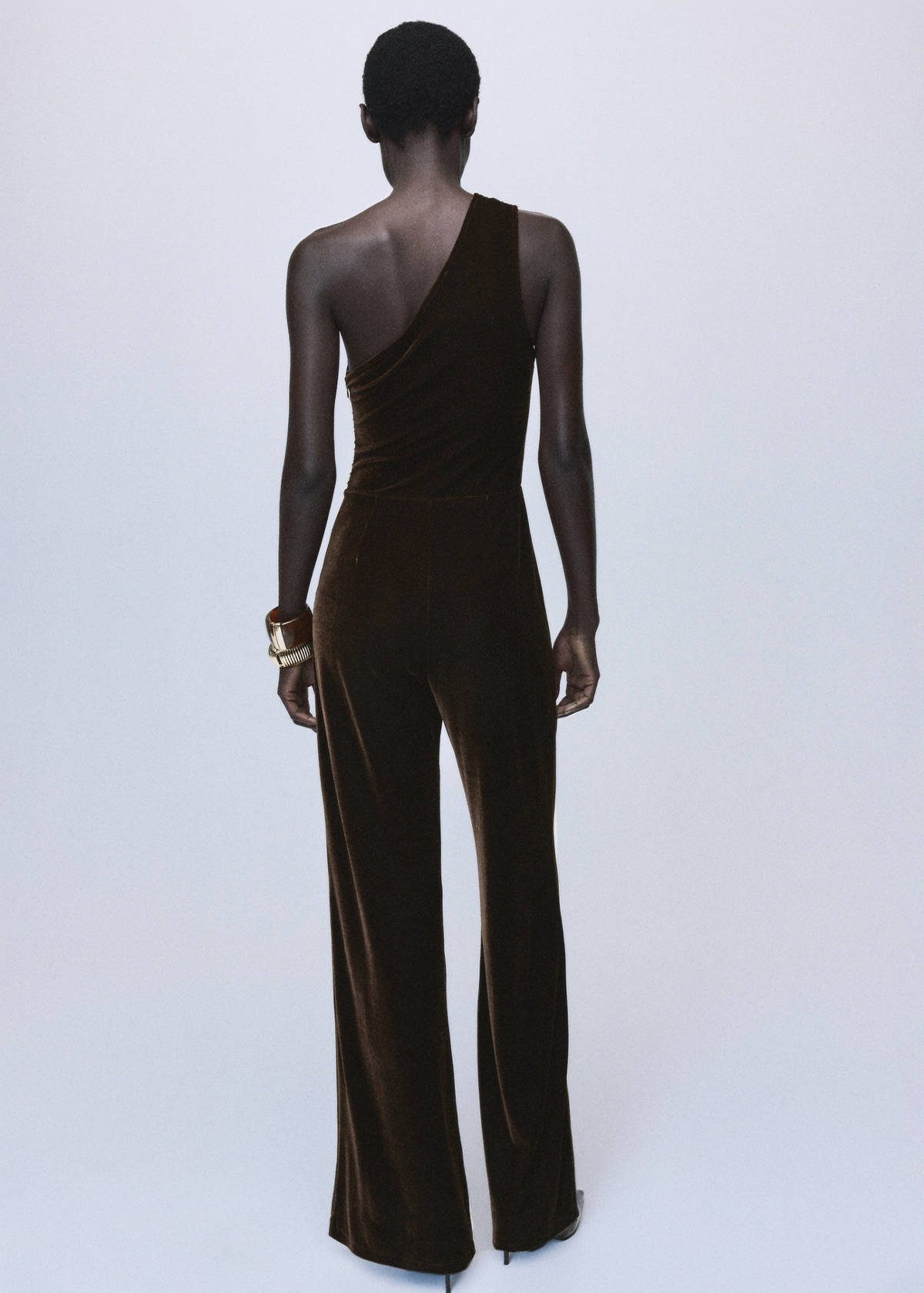 Velvet jumpsuit with metallic detail — Brown