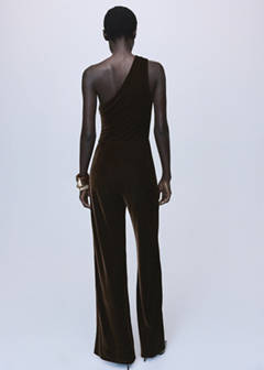 Velvet jumpsuit with metallic detail — Brown 3