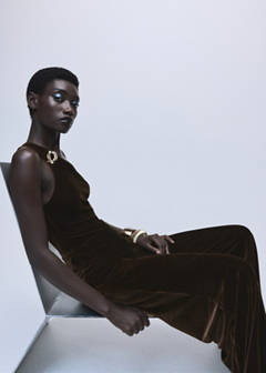 Velvet jumpsuit with metallic detail — Brown 5